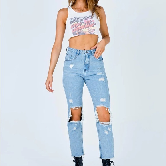 NWT Princess Polly Erissa Knee Rip Jeans - Picture 2 of 11